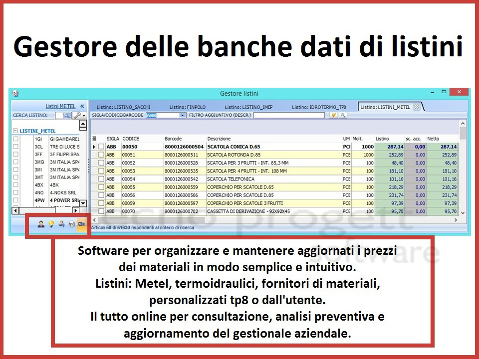 tp8 software di gestione delle banche dati di listini per impianti elettrici, termoidraulici e di automazione